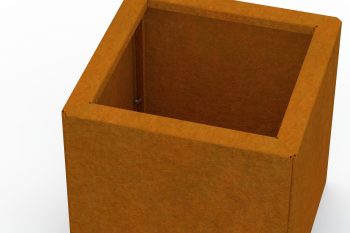 Bliski pogled na kut metalne žardinjere Flamula s prikazom jednostavne montaže sa bočnim vijcima.